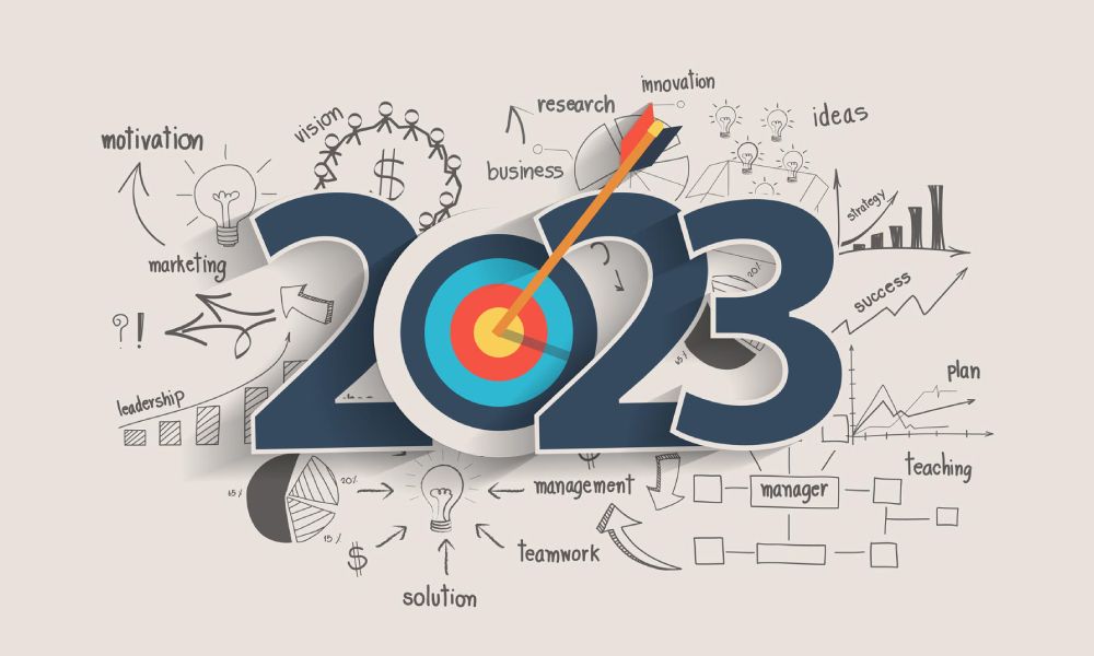 Illustration of 2023 with sketches surrounding the number